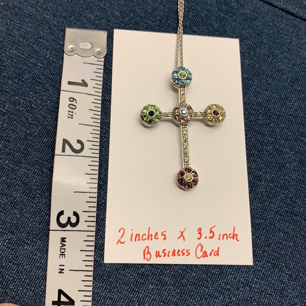 🩵💚 Colorful, gemstone cross necklace! SS-925 #A51 - Picture 6 of 7